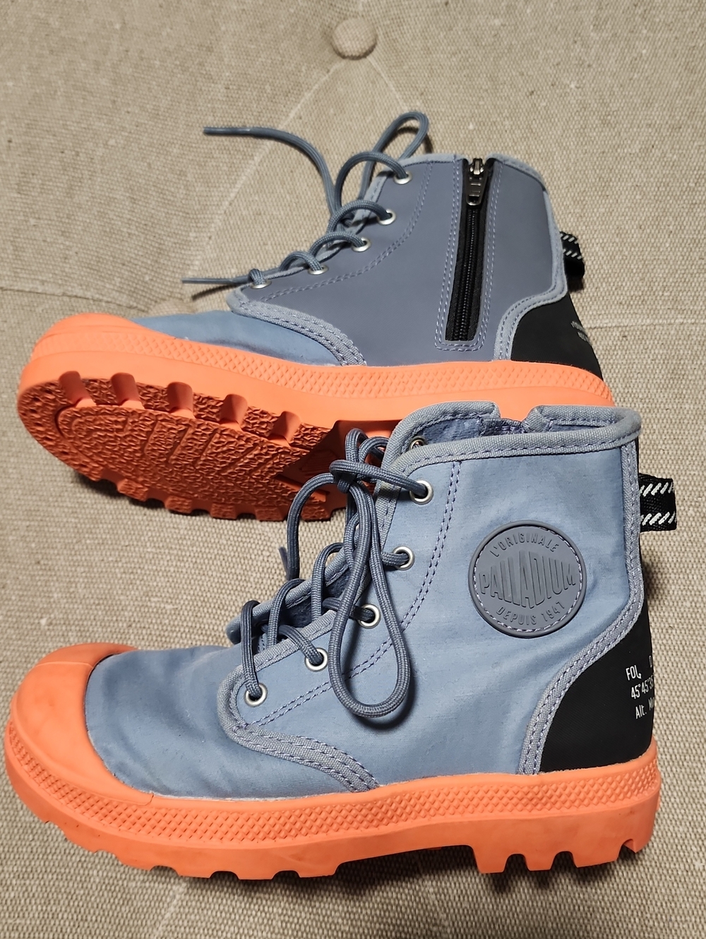 Palladium Kids Blue Lace-Up Boots with Coral Soles